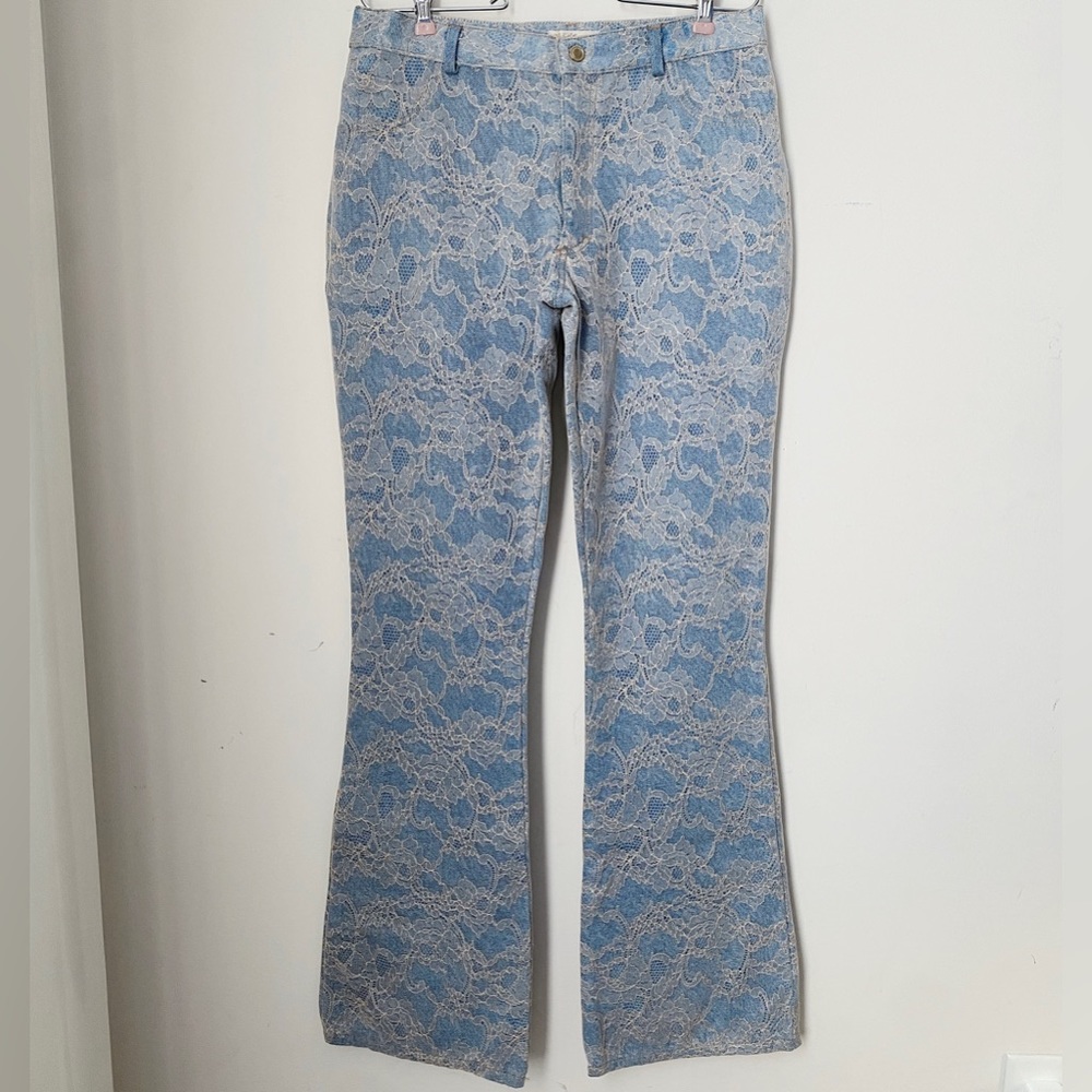 Blumarine Blue Cotton Denim Jean Cream Nylon Lace Pants Italy 44 8 10